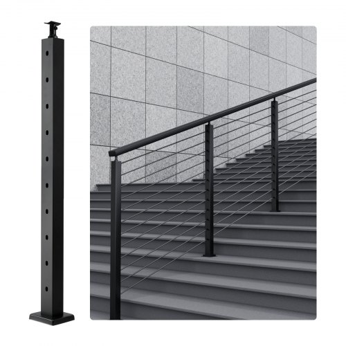 VEVOR Cable Railing Post - 36" X 2" X 2" Black Stainless Steel With L-Shaped Holes (Model HR-011G)