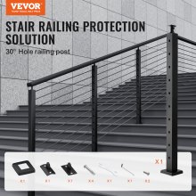 VEVOR Cable Railing Post 36x2x2in 30° Angled Hole Stair Railing Post Black 1Pc