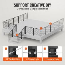 VEVOR Cable Railing Post 36x2x2in 30° Angled Hole Stair Railing Post Black 1Pc