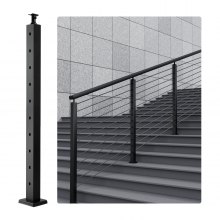 VEVOR Poteau de rampe d'escalier en acier, 91,4 x 5,1 x 5,1 cm, trou coudé à 30°, 10 trous pré-percés, poteau de rail de câble en acier inoxydable SUS304 avec support horizontal et incurvé, 1 paquet, noir