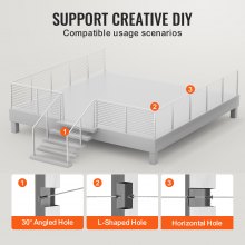 VEVOR Cable Railing Post, 36" x 2" x 2" Steel Horizontal Hole Deck Railing Post, 10 Pre-Drilled Holes, SUS304 Stainless Steel Cable Rail Post with Horizontal and Curved Bracket, 1-Pack, Silver