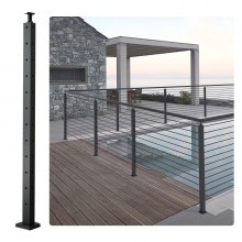 VEVOR Cable Railing Post, 42" x 1" x 2" Steel L-Shaped Hole Corner Railing Post, 12 Pre-Drilled Holes, SUS304 Stainless Steel Cable Rail Post with Horizontal and Curved Bracket, 1-Pack, Black, 106.7*2.5*5 cm