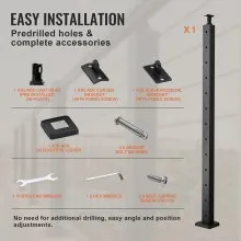 VEVOR Cable Railing Post 42x1x2in L-Shaped Hole Corner Railing Post Black 1Pc 1JZLGZHS1067CSWRBV0