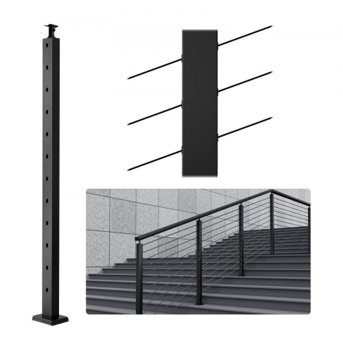 VEVOR Cable Railing Post 42x1x2in 30° Angled Hole Stair Railing Post Black 1Pc