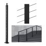 VEVOR Cable Railing Post, 42" x 1" x 2" Steel 30° Angled Hole Stair Railing Post, 12 Pre-Drilled Holes, SUS304 Stainless Steel Cable Rail Post with Horizontal and Curved Bracket, 1-Pack, Black