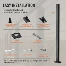 VEVOR Cable Railing Post, 42" x 1" x 2" Steel 30° Angled Hole Stair Railing Post, 12 Pre-Drilled Holes, SUS304 Stainless Steel Cable Rail Post with Horizontal and Curved Bracket, 1-Pack, Black 1JZLGZHS1067HNEKBV0