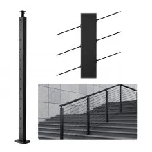 VEVOR Cable Railing Post, 42" x 1" x 2" Steel 30° Angled Hole Stair Railing Post, 12 Pre-Drilled Holes, SUS304 Stainless Steel Cable Rail Post with Horizontal and Curved Bracket, 1-Pack, Black 1JZLGZHS1067HNEKBV0