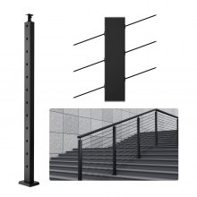 VEVOR Poteau de rampe d'escalier en acier, 106,7 x 2,5 x 5,1 cm, trou coudé à 30°, 12 trous pré-percés, poteau de rail de câble en acier inoxydable SUS304 avec support horizontal et incurvé, 1 paquet, noir