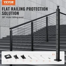 VEVOR Cable Railing Post, 36" x 1" x 2" Steel 30° Angled Hole Stair Railing Post, 10 Pre-Drilled Holes, SUS304 Stainless Steel Cable Rail Post with Horizontal and Curved Bracket, 1-Pack, Black 1JZLGZHS91424HS5GV0