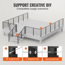 VEVOR Cable Railing Post, 36" x 1" x 2" Steel 30° Angled Hole Stair Railing Post, 10 Pre-Drilled Holes, SUS304 Stainless Steel Cable Rail Post with Horizontal and Curved Bracket, 1-Pack, Black 1JZLGZHS91424HS5GV0