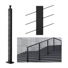 VEVOR Cable Railing Post, 36" x 1" x 2" Steel 30° Angled Hole Stair Railing Post, 10 Pre-Drilled Holes, SUS304 Stainless Steel Cable Rail Post with Horizontal and Curved Bracket, 1-Pack, Black, 91.4*2.5*5 cm