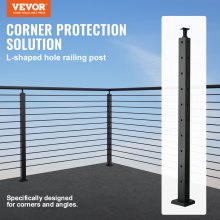 VEVOR Cable Railing Post, 36" x 1" x 2" Steel L-Shaped Hole Corner Railing Post, 10 Pre-Drilled Holes, SUS304 Stainless Steel Cable Rail Post with Horizontal and Curved Bracket, 1-Pack, Black ,91.4*2.5*5 cm
