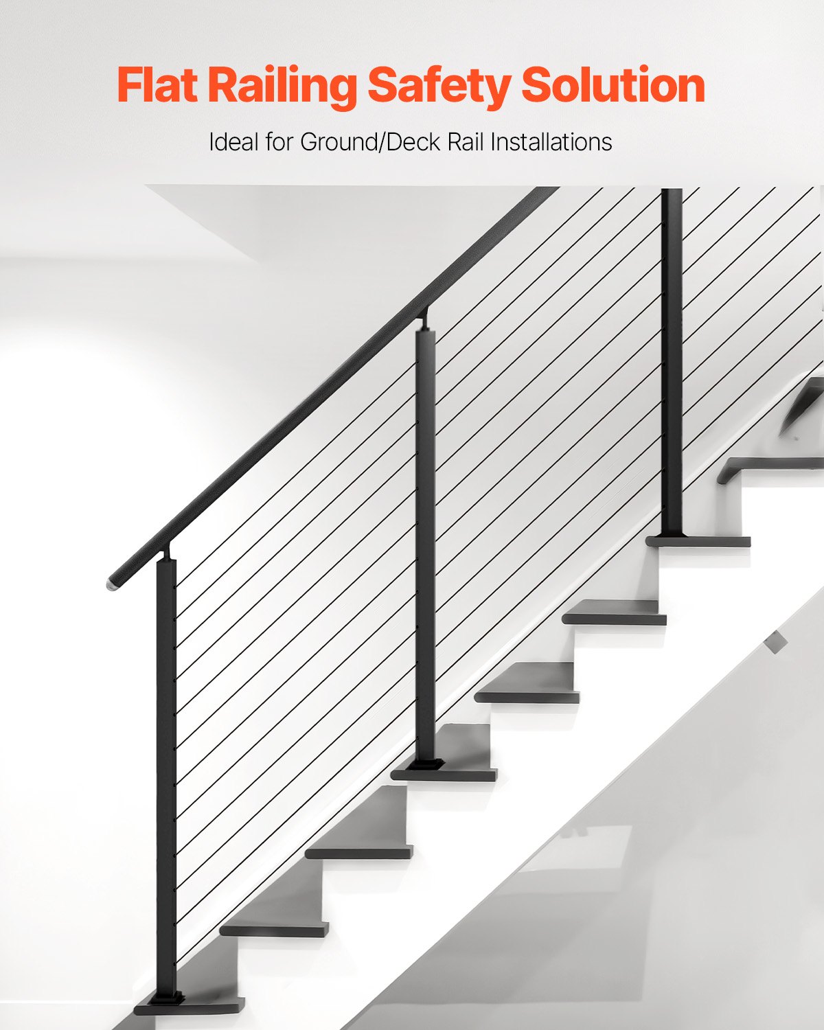 VEVOR Cable Railing Post, 42x1x2 Inch Stair Railing Post, with Pre-Drilled 30° Angled Holes, Stainless Steel Cable Rail Post with Horizontal and Curved Bracket, 1-Pack, Black, 1JZLGZXHS106VRA3X001V0