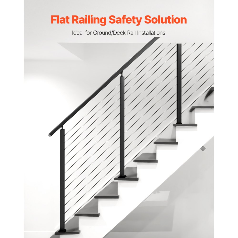 VEVOR Cable Railing Post, 42x2x2 Inch Stair Railing Post, with Pre-Drilled 30° Angled Holes, Stainless Steel Cable Rail Post with Horizontal and Curved Bracket, 1-Pack, Black, 1JZLGZXHS106W3XAA001V0