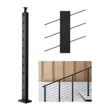 VEVOR Cable Railing Post, 36x1x2 Inch Stair Railing Post, with Pre-Drilled 30° Angled Holes, Stainless Steel Cable Rail Post with Horizontal and Curved Bracket, 1-Pack, Black, 1JZLGZXHS91402OS1001V0