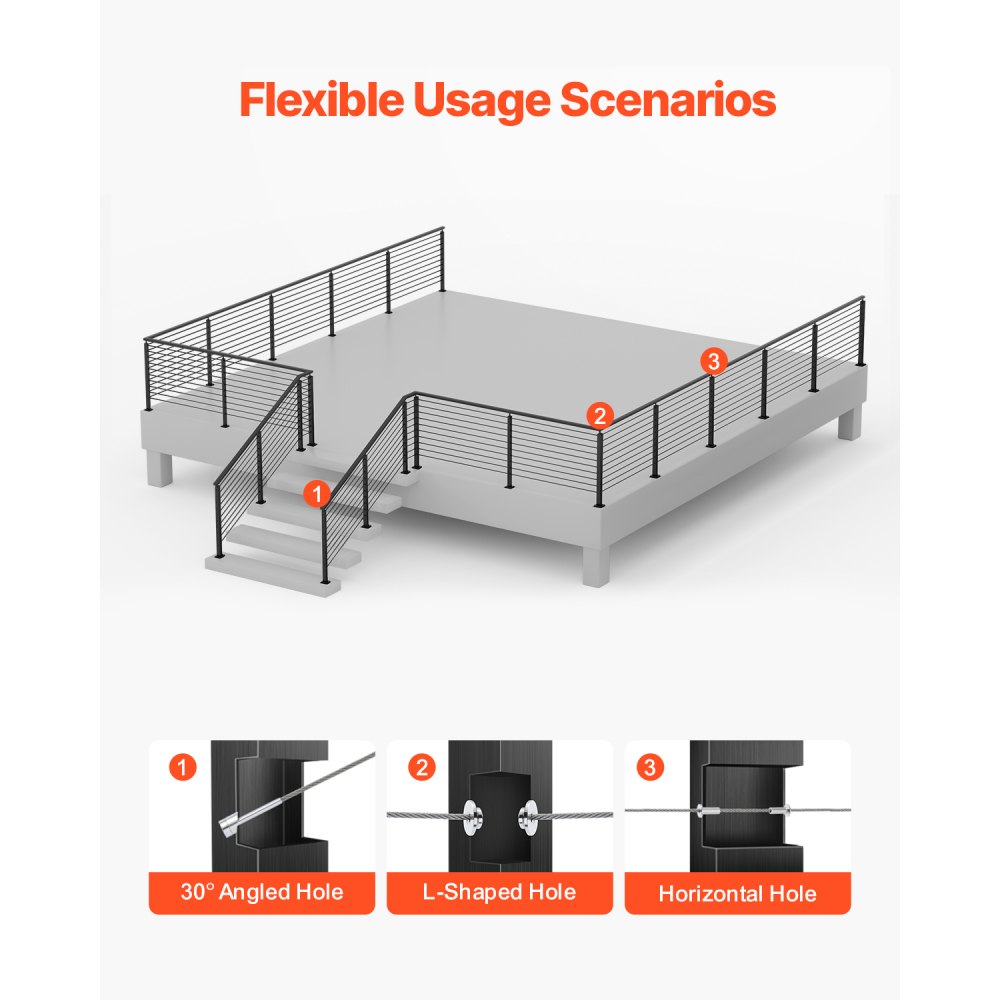 VEVOR - Poste de barandilla de cable (paquete de 1), 36 x 2 x 2 pulgadas, con orificios pretaladrados, de acero inoxidable con soporte horizontal y curvo, color negro, 1JZLGZXHS9148RVYS001V0