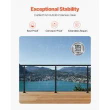 VEVOR 1-Pack Cable Railing Post, 36x2x2 In Horizontal-Hole Deck Railing Post with Pre-Drilled Holes, Stainless Steel Cable Rail Post with Horizontal and Curved Bracket, Black, 1JZLGZXHS9148RVYS001V0