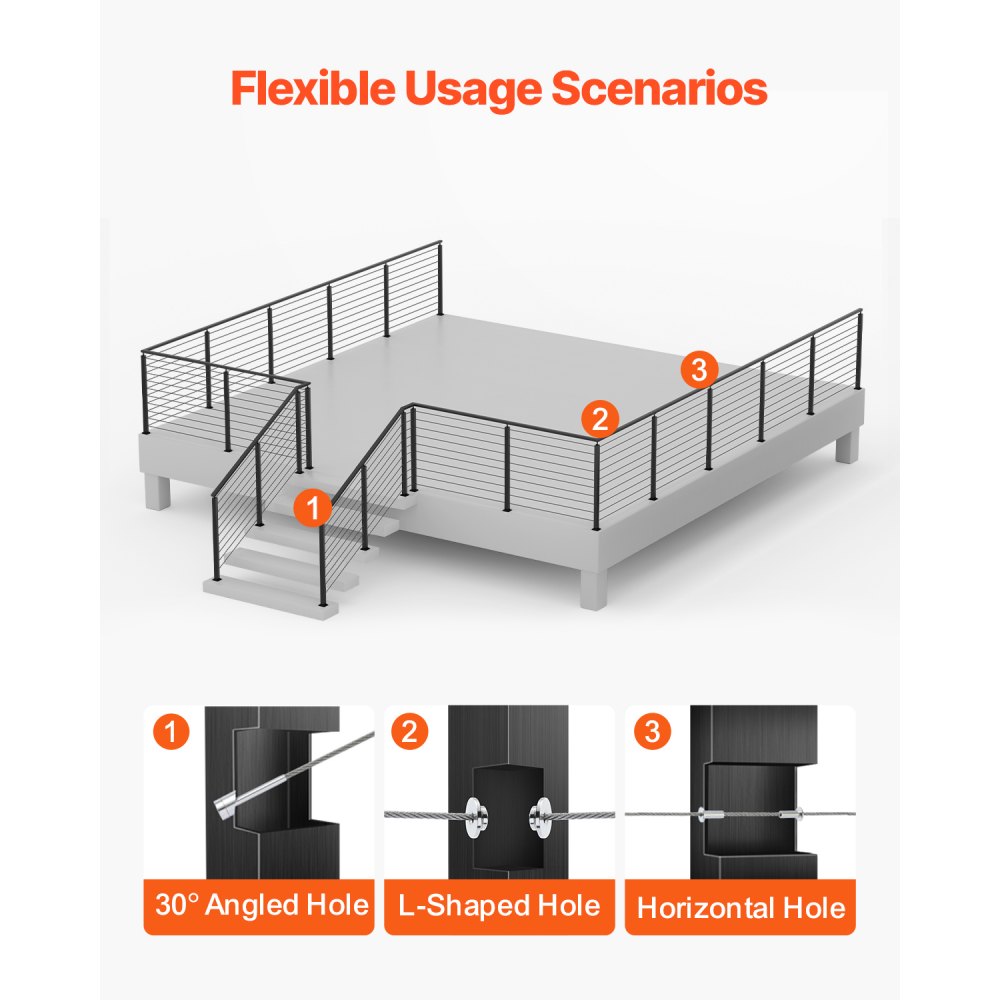 VEVOR Cable Railing Post, 36x1x2 Inch Level Deck Stair Posts, 1-Pack Stainless Steel Cable Handrail Post, Pre-Drilled Pickets with Mounting Bracket Stair Railing Kit, Black, 1JZLGZXHS914LZA6X001V0