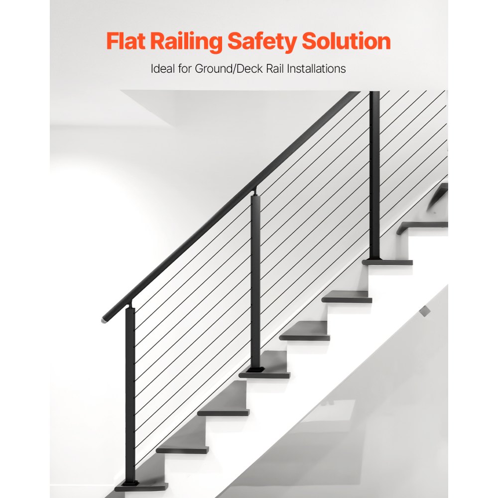 VEVOR Cable Railing Post, 91.4x5x5cm Stair Railing Post, with Pre-Drilled 30° Angled Holes, Stainless Steel Cable Rail Post with Horizontal and Curved Bracket, 1-Pack, Black, 1JZLGZXHS914YIVIS001V0