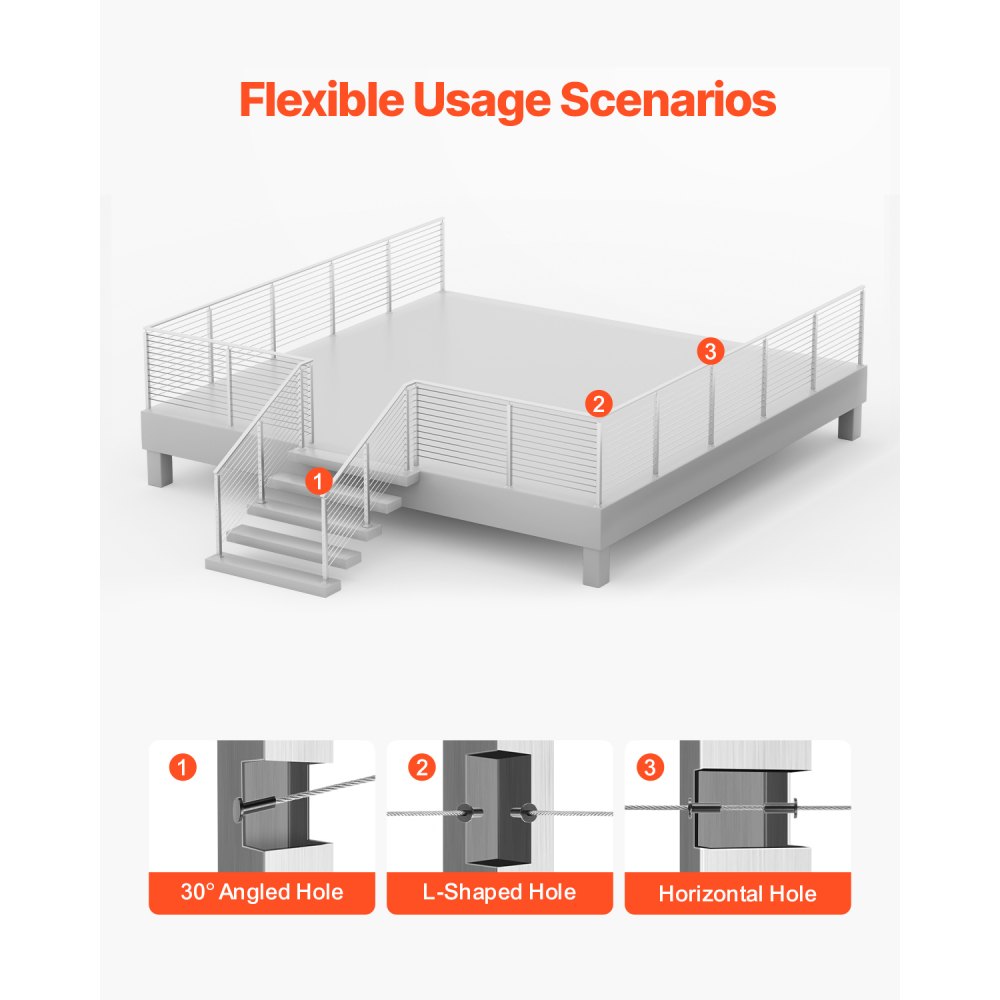 VEVOR Cable Railing Post, 42x2x2 Inch Level Deck Stair Posts, 1-Pack Stainless Steel Cable Handrail Post, Pre-Drilled Pickets with Mounting Bracket Stair Railing Kit, Silver, 1JZLGZXYS1061EF8W001V0