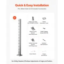 VEVOR Cable Railing Post, 42x2x2 Inch Level Deck Stair Posts, 1-Pack Stainless Steel Cable Handrail Post, Pre-Drilled Pickets with Mounting Bracket Stair Railing Kit, Silver, 1JZLGZXYS1061EF8W001V0