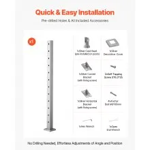 VEVOR Cable Railing Post, 42x2x2 Inch Stair Railing Post, with Pre-Drilled 30° Angled Holes, Stainless Steel Cable Rail Post with Horizontal and Curved Bracket, 1-Pack, Silver, 1JZLGZXYS1062TLWC001V0