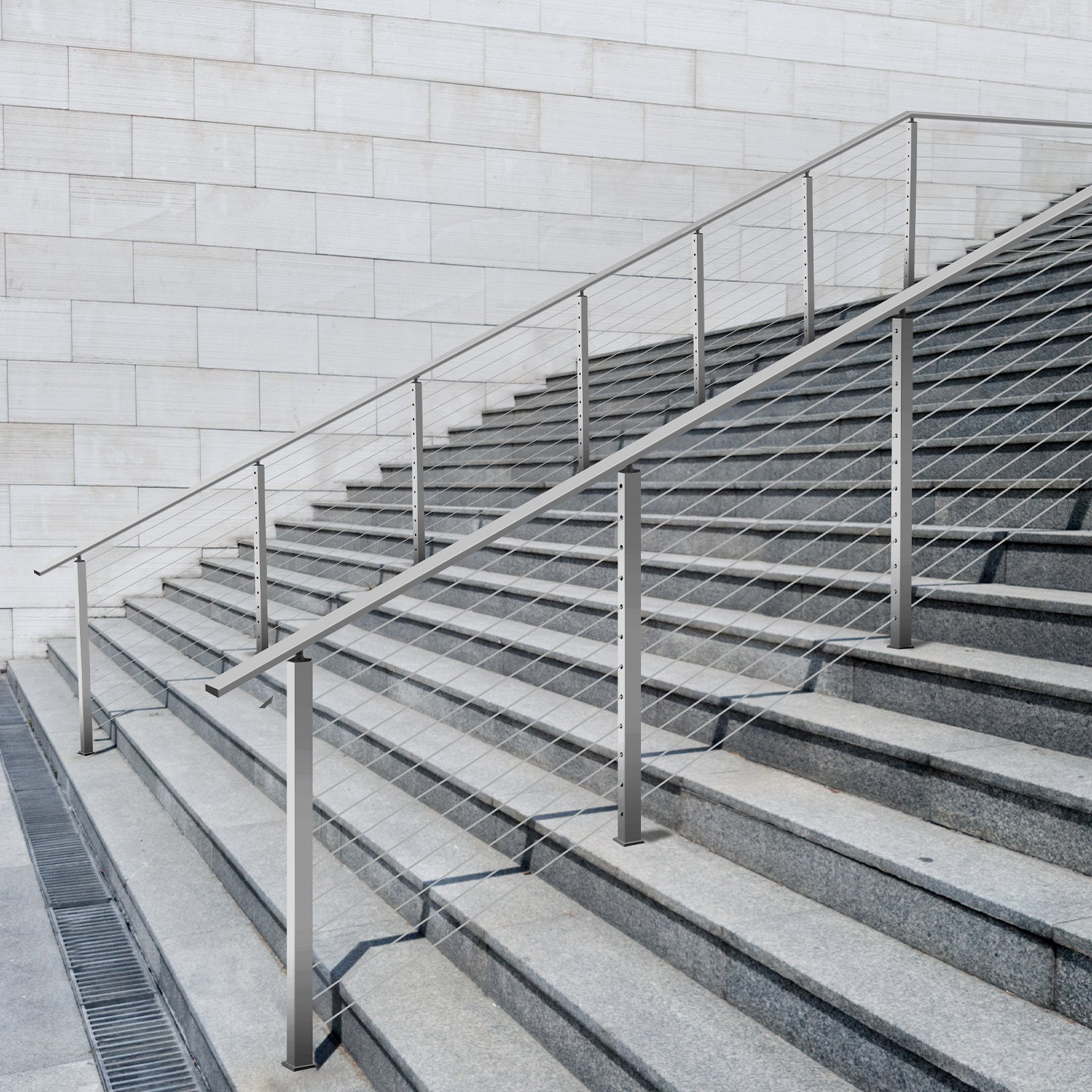 VEVOR Cable Railing Post, 42x2x2 Inch Stair Railing Post, with Pre-Drilled 30° Angled Holes, Stainless Steel Cable Rail Post with Horizontal and Curved Bracket, 1-Pack, Silver, 1JZLGZXYS1062TLWC001V0