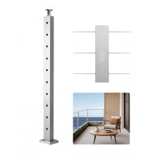 VEVOR Cable Railing Post, 36x1x2 Inch Level Deck Stair Posts, 1-Pack Stainless Steel Cable Handrail Post, Pre-Drilled Pickets with Mounting Bracket Stair Railing Kit, Silver, 1JZLGZXYS914I4BDB001V0
