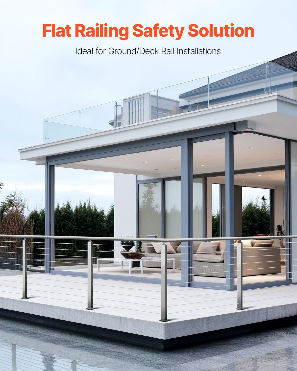 VEVOR Cable Railing Post, 36x1x2 Inch Level Deck Stair Posts, 1-Pack Stainless Steel Cable Handrail Post, Pre-Drilled Pickets with Mounting Bracket Stair Railing Kit, Silver, 1JZLGZXYS914I4BDB001V0