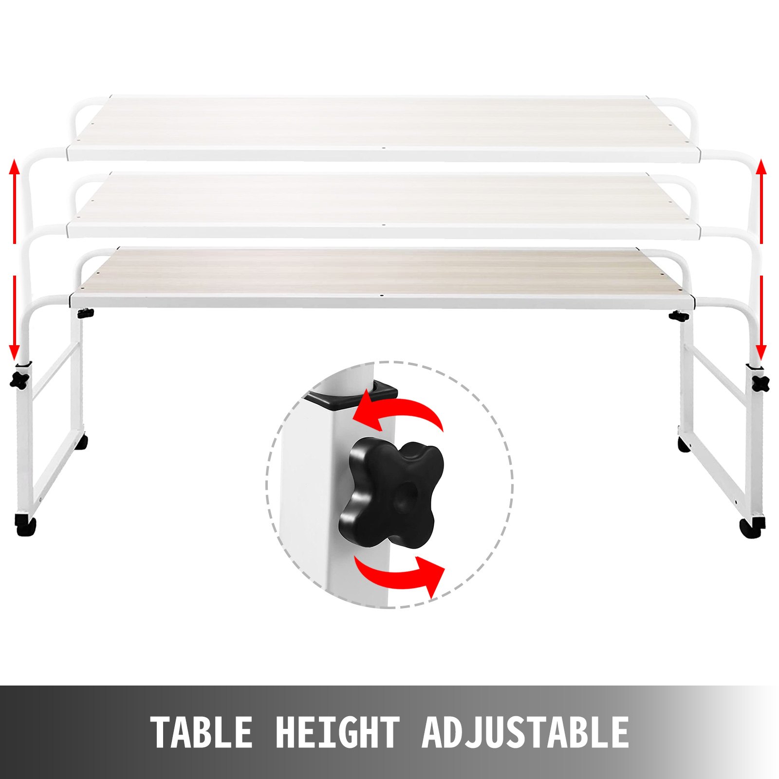VEVOR 39 Inch Overbed Table with Wheels 1M Rolling Bed Table Mobile Over The Bed Table Laptop Cart Standing Workstation Computer Desk for Bed Hospital Home Office (1m)