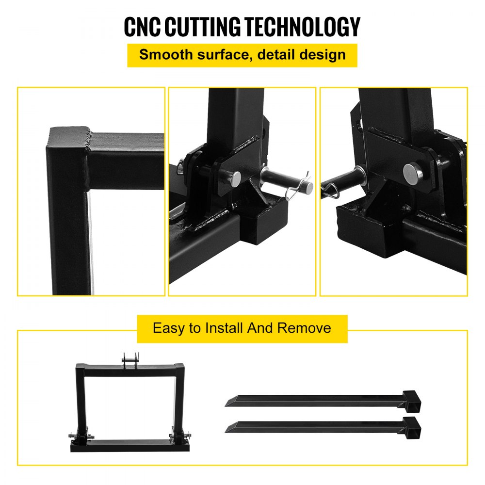 VEVOR 3 Point Hitch Pallet Fork 907.2 kg, Fork Attachment for Category 1 Tractor, 64.8x55.9x104.1 cm, Steel Tractor Heavy Equipment Attachment, for Tractor, Skid Steer Loader
