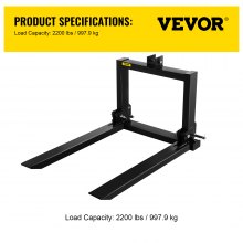 VEVOR 3 Point Hitch Pallet Fork 2000lbs, Fork Attachment for Category 1 Tractor, 25.5''x22''x41'', Steel Tractor Heavy Equipment Attachment, for Tractor, Skid Steer Loader