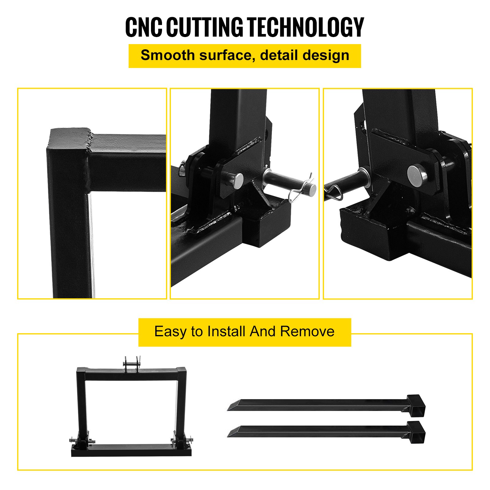 VEVOR 3 Point Hitch Pallet Fork 907.2 kg, Fork Attachment for Category 1 Tractor, 64.8x55.9x104.1 cm, Steel Tractor Heavy Equipment Attachment, for Tractor, Skid Steer Loader