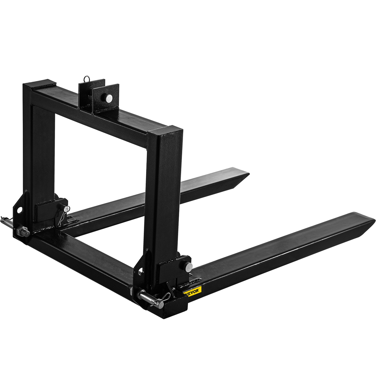 VEVOR 3 point hitch pallet fork with durable, black steel construction and adjustable tines.