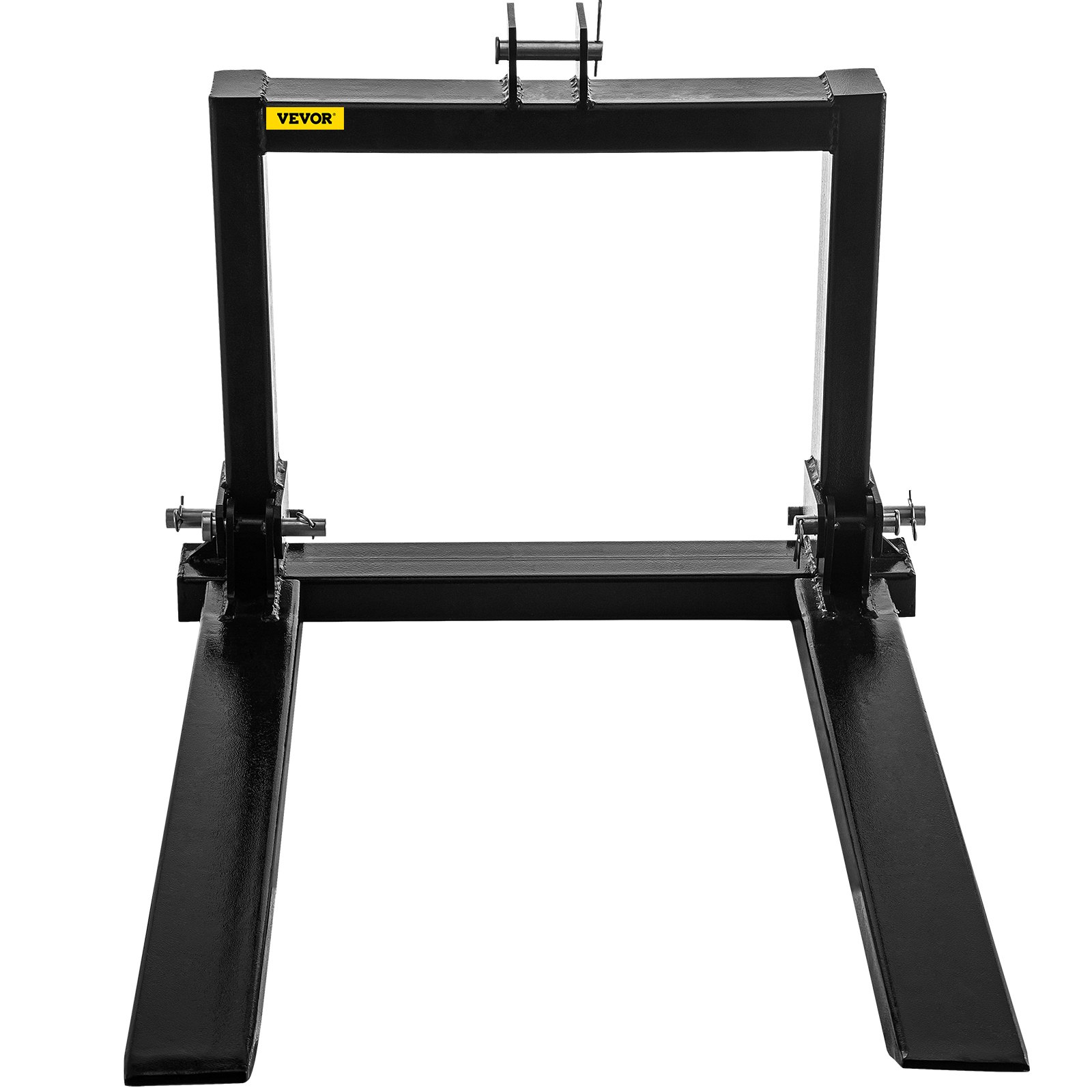 VEVOR 3 point hitch pallet fork with black steel frame and adjustable tines.