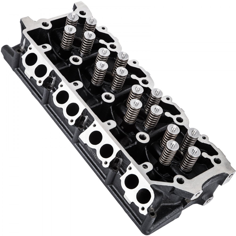 VEVOR cylinder head replacement with multiple valve springs and ports, black and silver finish