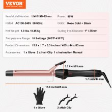 VEVOR 1-Inch Curling Iron Ceramic Hair Curling Wand for All Hair Types Rose Gold