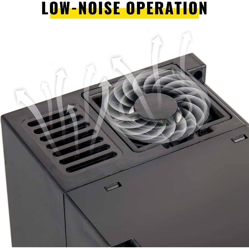 low-noise fan operation on VEVOR vfd 2.2kw with airflow arrows.