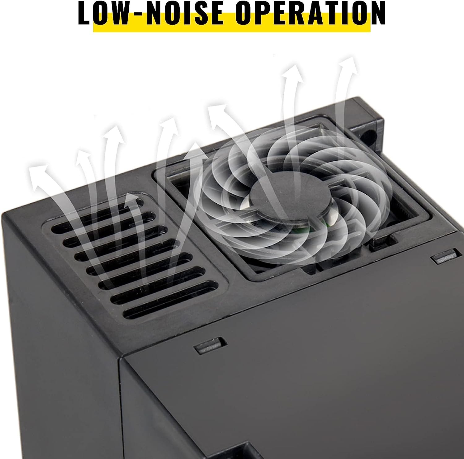 low-noise fan operation on VEVOR vfd 2.2kw with airflow arrows.