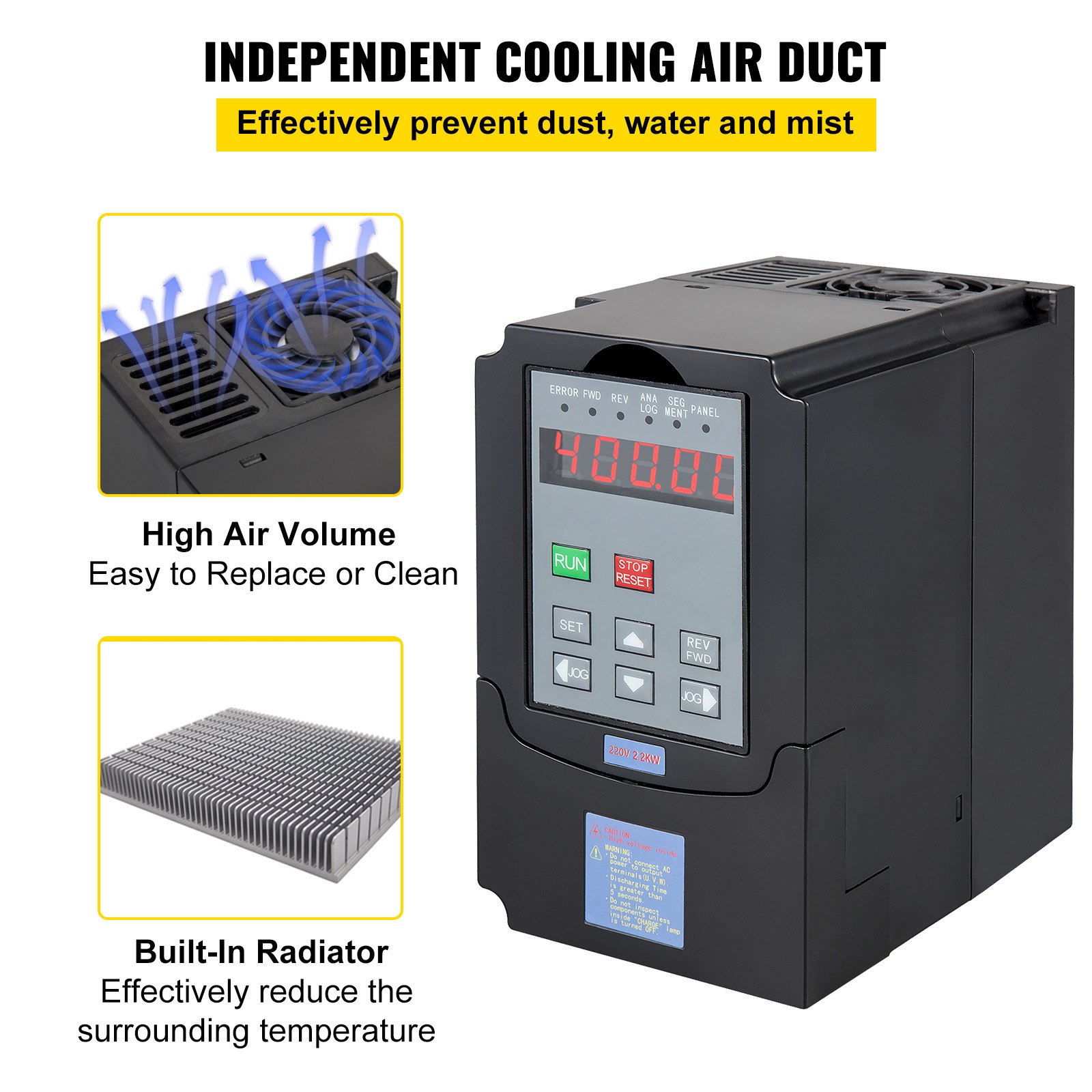 VEVOR vfd 2.2kw with independent cooling air duct and built-in radiator