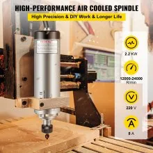 VEVOR Air Cooled Spindle Motor ER20 CNC Spindle Milling Motor 2.2KW Spindle Motor 24000 RPM 400 Hz for CNC Router Engraving Milling Grind Machine（220V）
