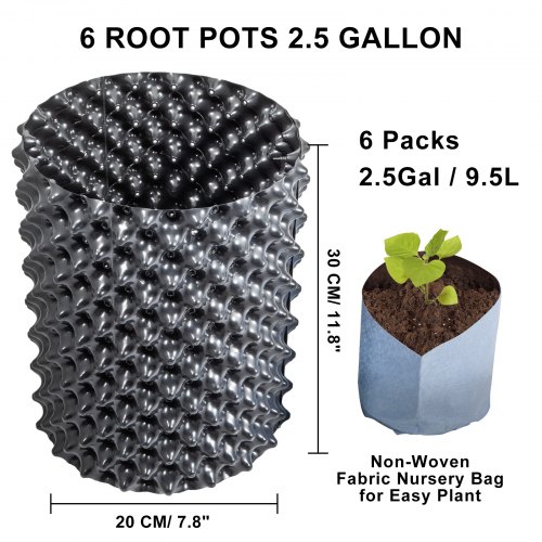 VEVOR 6PCS Air Root Pruning Pots, 2.5 Gallon Garden Propagation Pot, Black  Equivalent Pot, Recycled Air-Pruning Container, Air Root Pots Plant Root  Trainer, with Base Screws & Non-Woven Fabric Pot | VEVOR US