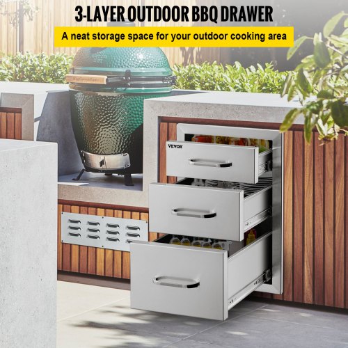 Vevor Stainless Steel 3 Chest Of Drawers W/handle 35*58cm Bbq Storage Cabinet