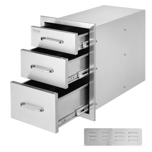 VEVOR Outdoor Kitchen Drawers 14" W x 20.3" H x 23" D, Flush Mount Triple Access BBQ Drawers Stainless Steel with Handle, BBQ Island Drawers for Outdoor Kitchens or Patio Grill Station