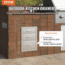 VEVOR Outdoor Kitchen Drawers 14" W x 20.3" H x 23" D, Flush Mount Triple Access BBQ Drawers Stainless Steel with Handle, BBQ Island Drawers for Outdoor Kitchens or Patio Grill Station