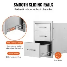 VEVOR Outdoor Kitchen Drawers 14" W x 20.3" H x 23" D, Flush Mount Triple Access BBQ Drawers Stainless Steel with Handle, BBQ Island Drawers for Outdoor Kitchens or Patio Grill Station