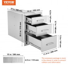 VEVOR Outdoor Kitchen Drawers 14" W x 20.3" H x 23" D, Flush Mount Triple Access BBQ Drawers Stainless Steel with Handle, BBQ Island Drawers for Outdoor Kitchens or Patio Grill Station