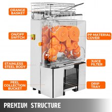 Komerční stroj na odšťavňování pomerančů VEVOR Nerezová ocel Odšťavňovač na pomeranče Odšťavňovač na citrusy Elektrický odšťavňovač na ovoce Dávkování až 20 pomerančů/min pro vymačkání pomerančové šťávy