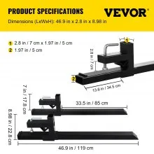 VEVOR Pallet Forks 2000 Lbs Clamp On Tractor Bucket Forks 46.9" Total Length, Heavy Duty Front Loader Forks, Fork Attachment for Skid Steer, Loader Bucket