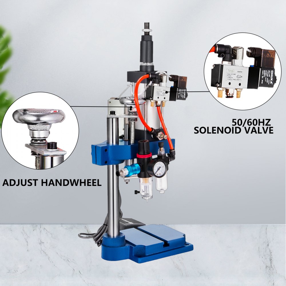 VEVOR Pneumatic Punch Press Machine 440LB/200KG Pressure, Desktop Punching Press Machine 110V AC,Cylinder Stroke Pneumatic Press 0.4-0.7 Mpa Operation Pressure